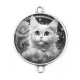 Connecteur Cabochon Argent - chat fleur