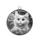 Pendentif Cabochon Argent - chat fleur