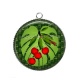 Pendentif Cabochon Argent - cerise et feuille