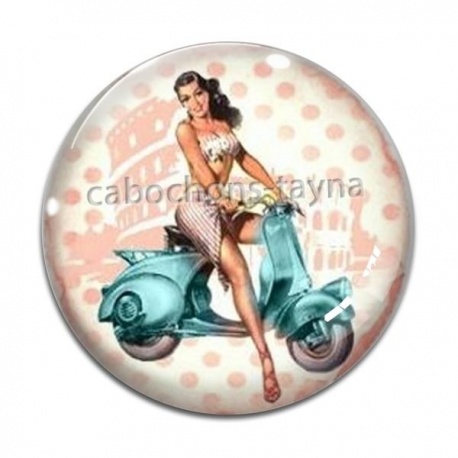 Cabochon Verre - vespa et pin up