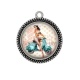 Pendentif Cabochon Argent - vespa et pin up