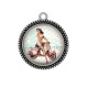 Pendentif Cabochon Argent - vespa et pin up