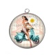 Pendentif Cabochon Argent - vespa et pin up