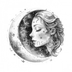 femme lune noir et blanc- verre ou résine, pendentif résine