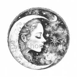 femme lune noir et blanc- verre ou résine, pendentif résine