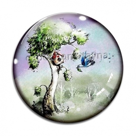 Cabochon Verre - arbre et oiseau