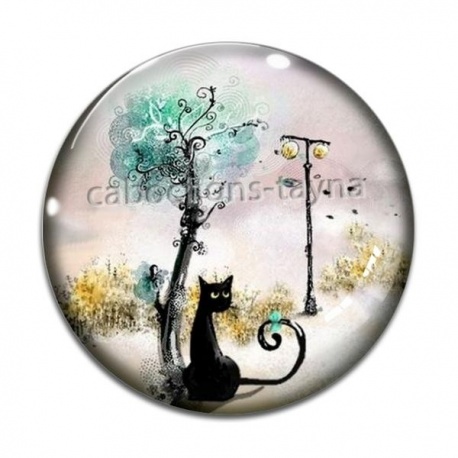 Cabochon Verre - chat noir