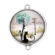 Connecteur Cabochon Argent - chat noir