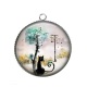 Pendentif Cabochon Argent - chat noir