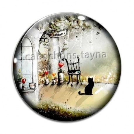 Cabochon Verre - chat noir