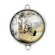 Connecteur Cabochon Argent - chat noir