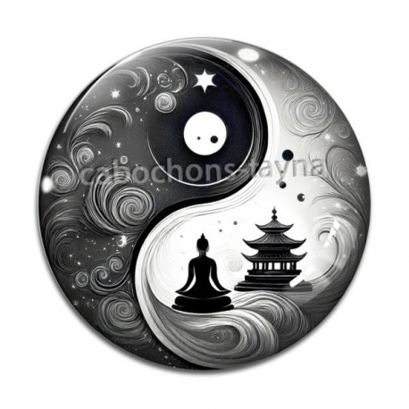 Cabochon Verre - yin yang méditation