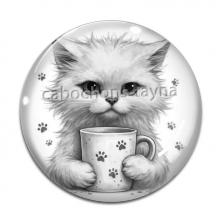 Cabochon Verre - chat tasse