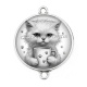 Connecteur Cabochon Argent - chat tasse