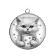 Pendentif Cabochon Argent - chat tasse