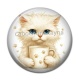 Cabochon Résine - chat tasse blanc