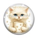 Cabochon Verre - chat tasse blanc