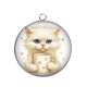 Pendentif Cabochon Argent - chat tasse blanc