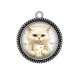 Pendentif Cabochon Argent - chat tasse blanc