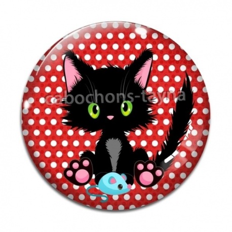 Cabochon Verre - chat noir