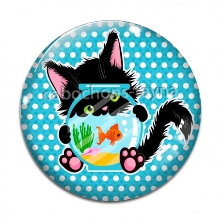Cabochon Verre - chat noir