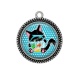 Pendentif Cabochon Argent - chat noir