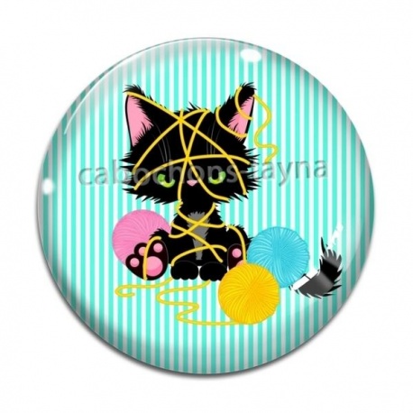Cabochon Verre - chat noir