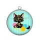 Pendentif Cabochon Argent - chat noir
