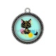 Pendentif Cabochon Argent - chat noir