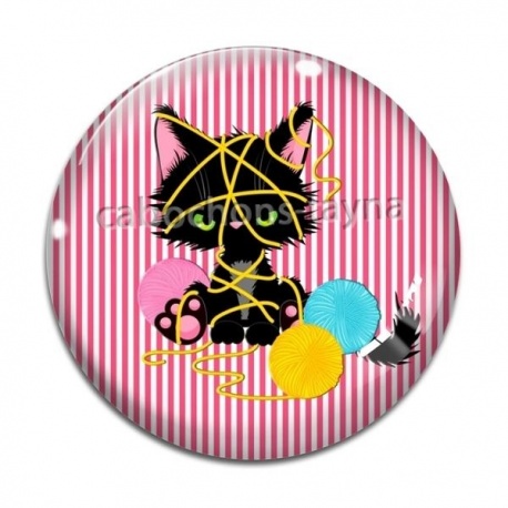 Cabochon Verre - chat noir
