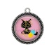 Pendentif Cabochon Argent - chat noir