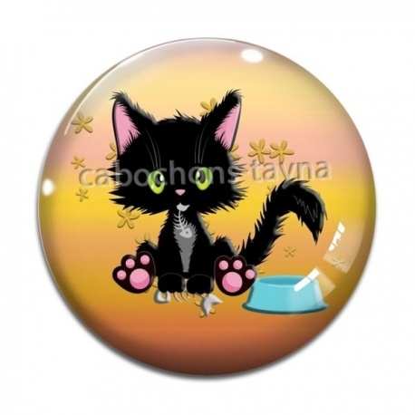 Cabochon Verre - chat noir