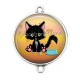 Connecteur Cabochon Argent - chat noir