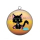 Pendentif Cabochon Argent - chat noir