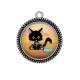 Pendentif Cabochon Argent - chat noir