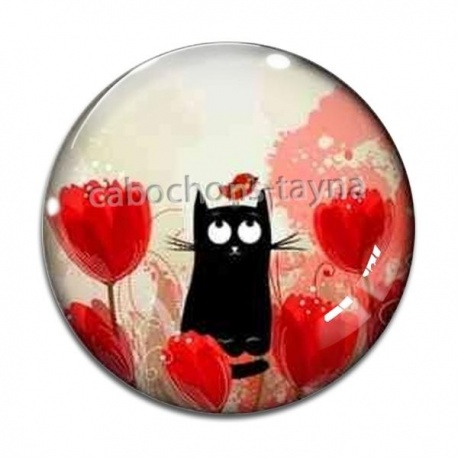 Cabochon Verre - chat noir