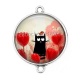 Connecteur Cabochon Argent - chat noir