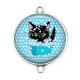 Connecteur Cabochon Argent - chat noir