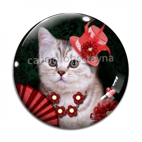 Cabochon Verre - chat noir