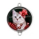 Connecteur Cabochon Argent - chat noir