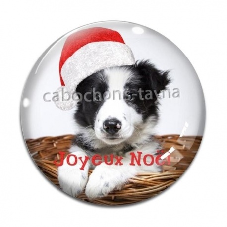 Cabochon Verre - chien joyeux noël