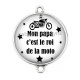 Connecteur Cabochon Argent - mon papa c'est le roi de la moto