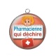 Pendentif Cabochon Argent - pharmacienne qui déchire