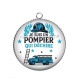 Pendentif Cabochon Argent - je suis un pompier qui déchire