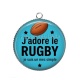 Pendentif Cabochon Argent - j'adore le rugby je suis un mec simple