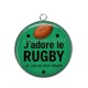 Pendentif Cabochon Argent - j'adore le rugby je suis un mec simple