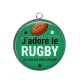 Pendentif Cabochon Argent -  j'adore le rugby je suis un mec simple