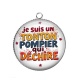 Pendentif Cabochon Argent - je suis un tonton pompier qui déchire