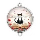 Connecteur Cabochon Argent - chat coquelicot