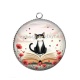 Pendentif Cabochon Argent - chat coquelicot